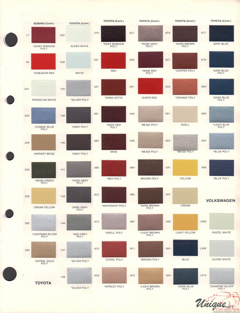 1983 Toyota Paint Charts Martin-Senour 1